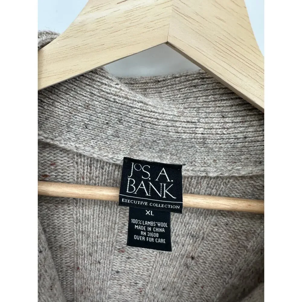 Jos A Bank Cardigan Sweater Shawl Collar Men XL Brown Lambswool Heritage Elbow‎